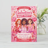 Pink and Red Galentine's Night Party Invitation Einladung (Stehend Vorderseite)