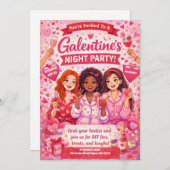 Pink and Red Galentine's Night Party Invitation Einladung (Vorne/Hinten)
