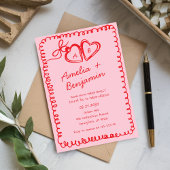 pink and red hand drawn heart Whimsical Wedding  Einladung