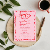 pink and red hand drawn heart Whimsical Wedding  Einladung