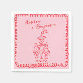 pink and red hand drawn heart whimsical wedding serviette (Vorderseite)
