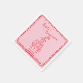 pink and red hand drawn heart whimsical wedding serviette (Ecke)