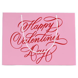 Pink and Red Happy Valentines Day Calligraphy Große Geschenktüte