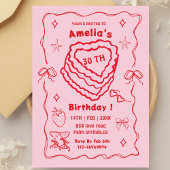 Pink and Red Heart Cake Birthday Any age Einladung