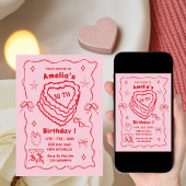 Pink and Red Heart Cake Birthday Any age Einladung