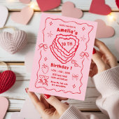 Pink and Red Heart Cake Birthday Any age Einladung