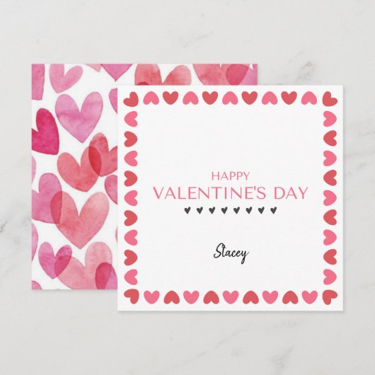 Pink and Red Heart Square Valentine Card (Vorne/Hinten)