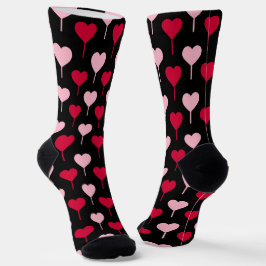 Pink and Red Hearts Pattern Black Socks Socken