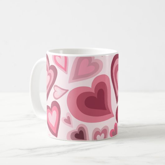 Pink and Red Layered Heart Pattern Kaffeetasse (Vorderseite Links)