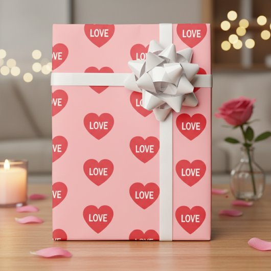 Pink And Red Love Hearts Patterned Geschenkpapier