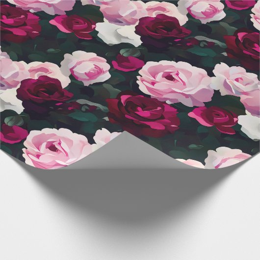 Pink and Red Painted Roses Geschenkpapier (Ecke)
