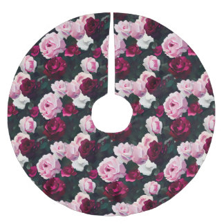 Pink and Red Painted Roses Polyester Weihnachtsbaumdecke
