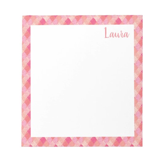 Pink and Red Patchwork Pattern Name Notizblock (Vorderseite)
