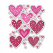 Pink and Red Patterned Hearts Aufkleber (Vorderseite)