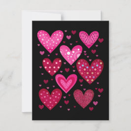 Pink and Red Patterned Hearts Mitteilungskarte