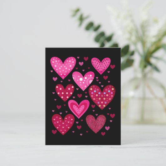 Pink and Red Patterned Hearts Mitteilungskarte (Stehend Vorderseite)