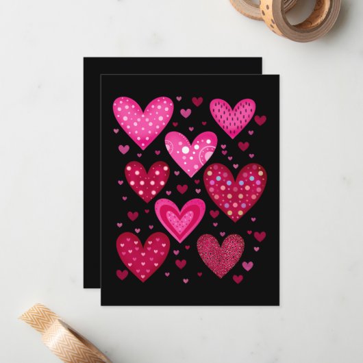Pink and Red Patterned Hearts Mitteilungskarte (Vorderseite/Rückseite Beispiel)
