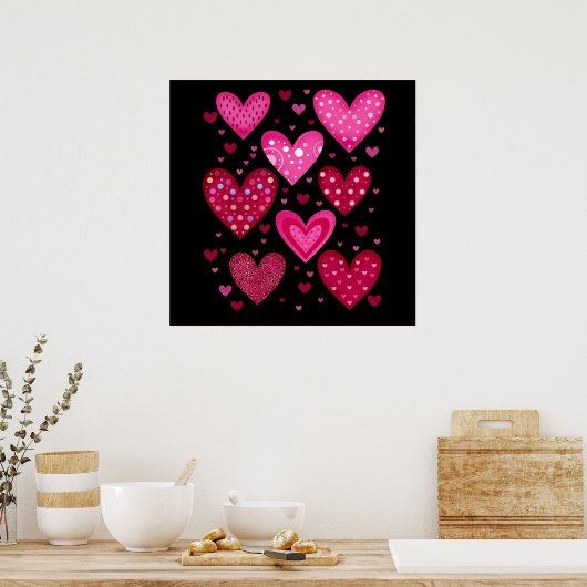 Pink and Red Patterned Hearts Poster (Küche)