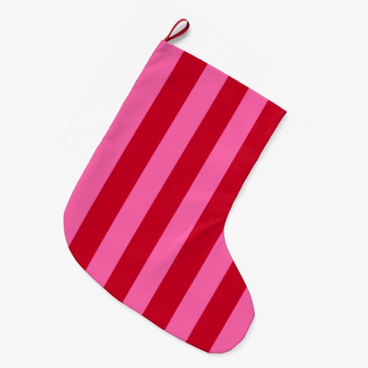 Pink and Red Peppermint Stripes Großer Weihnachtsstrumpf (Vorderansicht (hängend))