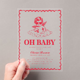 Pink and Red Retro Cherub Baby Shower Acryleinladungen