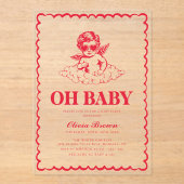 Pink and Red Retro Cherub Baby Shower Acryleinladungen (Vorderseite)