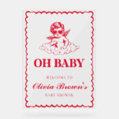 Pink and Red Retro Cherub Baby Shower Acrylschild (Vorderseite)