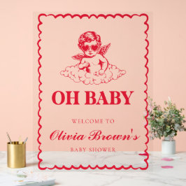 Pink and Red Retro Cherub Baby Shower Acrylschild