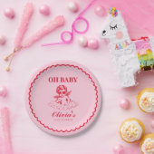 Pink and Red Retro Cherub Baby Shower Pappteller (Party)