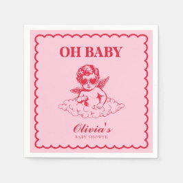 Pink and Red Retro Cherub Baby Shower Serviette