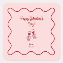 Pink and Red Retro Galentines Day Quadratischer Aufkleber