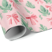 Pink and red ribbon and green sprig geschenkpapier (Rolleneckpunkt)