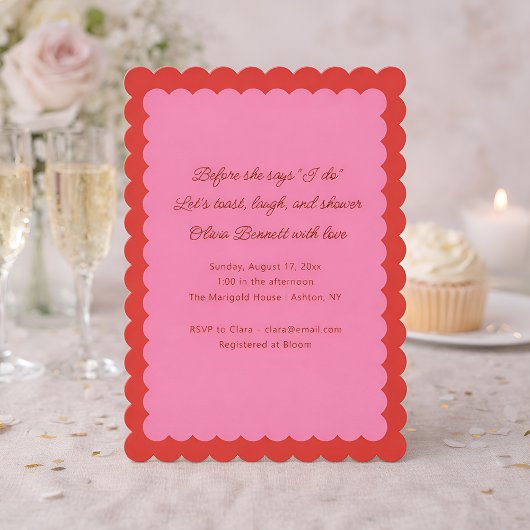 Pink and Red Scalloped Edge Bridal Shower Einladung