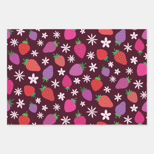 Pink and red strawberry pattern floral  geschenkpapier set (Vorderseite 3)