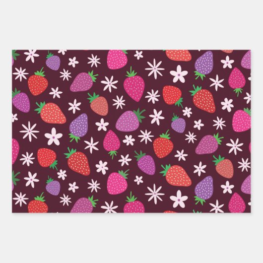Pink and red strawberry pattern floral geschenkpapier set (Vorderseite 2)