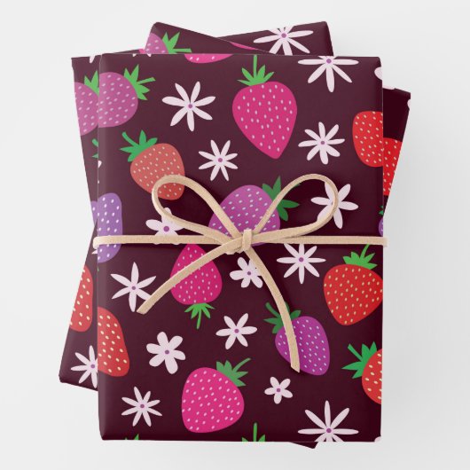 Pink and red strawberry pattern floral geschenkpapier set (Beispiel)