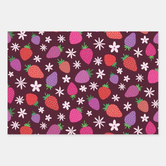 Pink and red strawberry pattern floral  geschenkpapier set (Vorderseite)