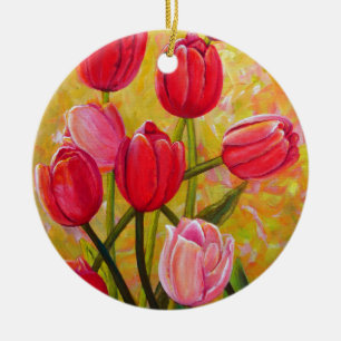 Pink and Red Tulip Bouquet  Keramik Ornament