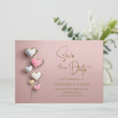 Pink and Silver Hearts Wedding Save the Date (Stehend Vorderseite)