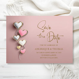 Pink and Silver Hearts Wedding Save the Date