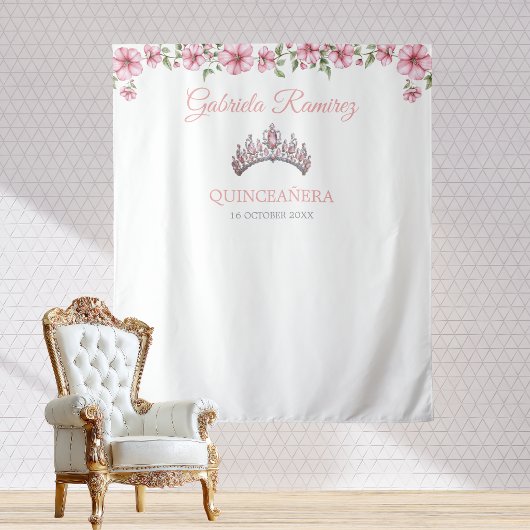 Pink and Silver Mis Quince Quinceañera Backdrop Wandteppich