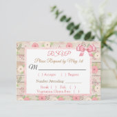 PInk and tan Rustic Wood Floral Wedding RSVP Karte (Stehend Vorderseite)