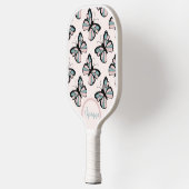 Pink and Turquoise Butterfly Pattern Pickleball Schläger (Links)
