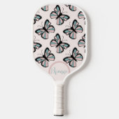 Pink and Turquoise Butterfly Pattern Pickleball Schläger (Rückseite)