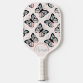 Pink and Turquoise Butterfly Pattern Pickleball Schläger (Vorderseite)