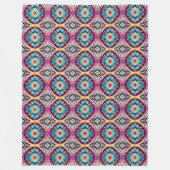 Pink and Turquoise Ornamental Flowers Bohemian  Fleecedecke (Vorderseite)