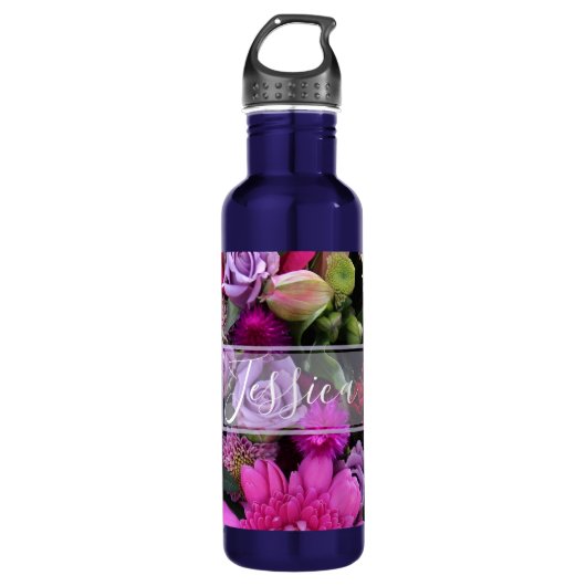 Pink and Violet Flowers Personalised Edelstahlflasche (Vorderseite)