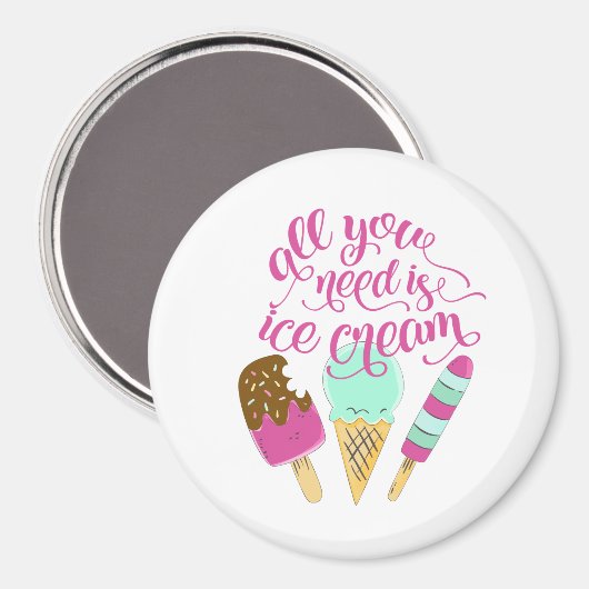 Pink and White All You Need is Ice cream Fridge Magnet (Vorderseite/Rückseite)