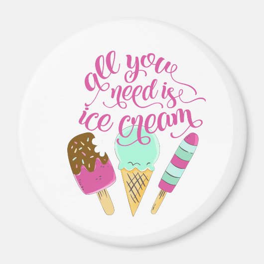 Pink and White All You Need is Ice cream Fridge Magnet (Vorne)