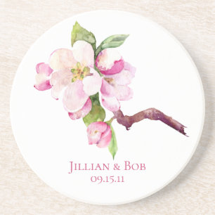 Pink and White Apple Blossoms Monogram Getränkeuntersetzer