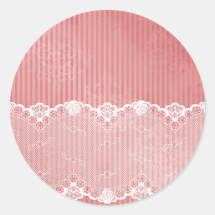 Pink and white background with black lace runder aufkleber